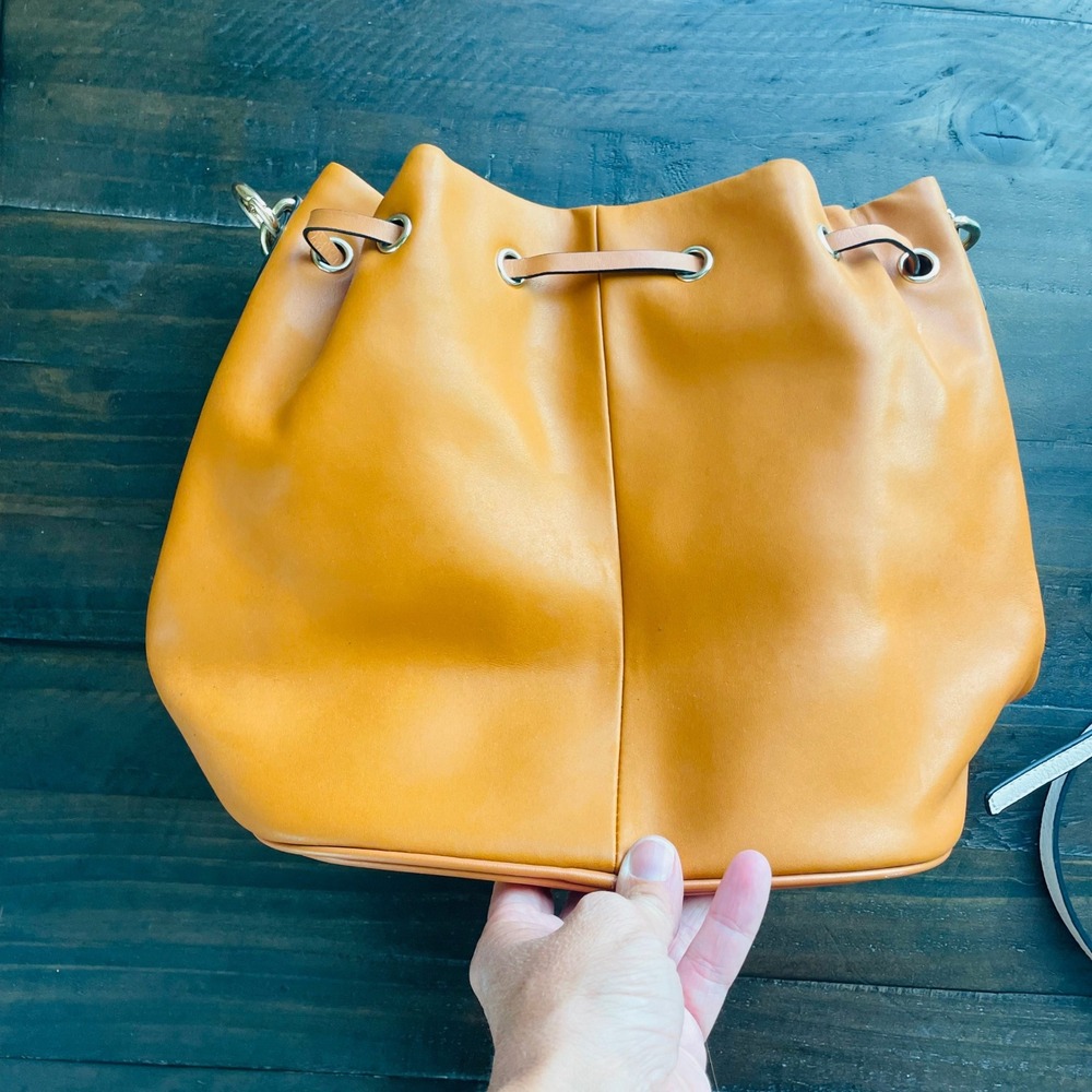 Bostanten Leather Bucket Bag Drawstring Shoulder Hobo Handbag Purse - Picture 6 of 7